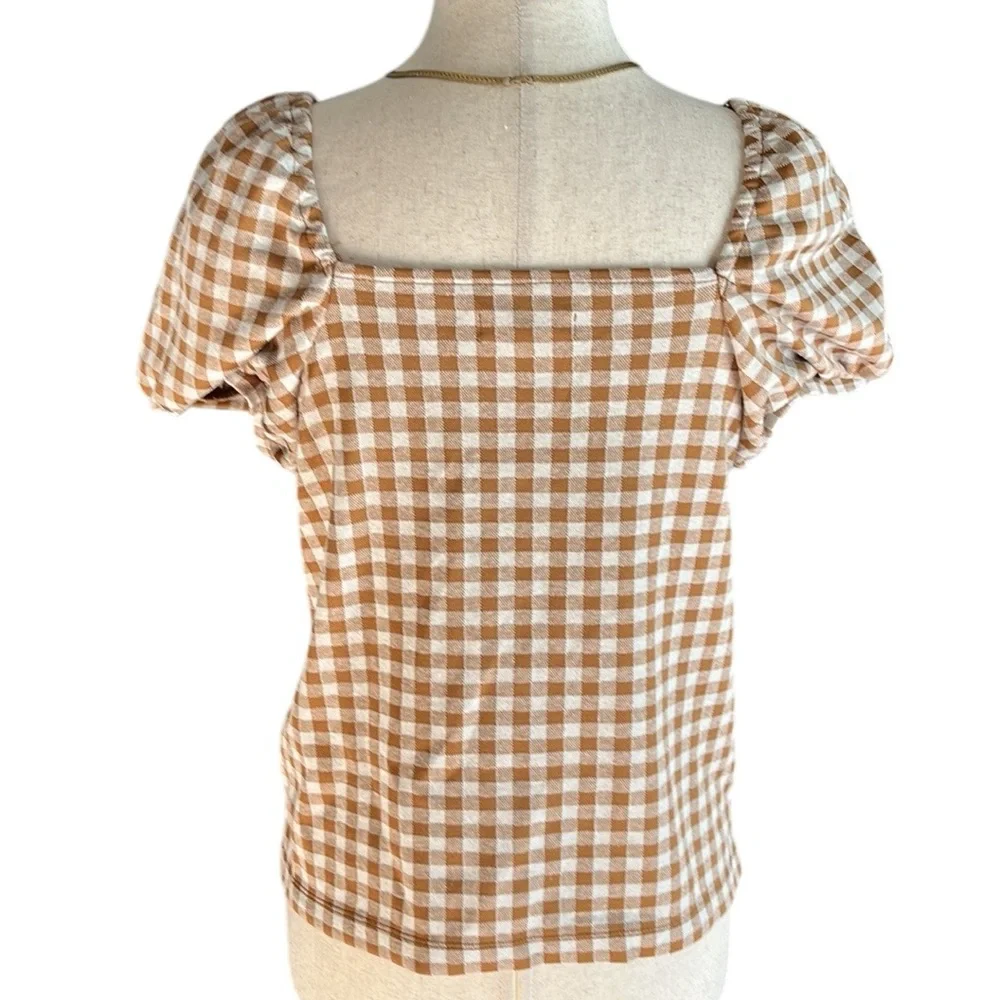 Madewell Gingham Jacquard Square-Neck Puff-Sleeve Top
